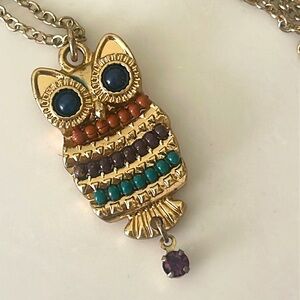 (3 for $19) Colorful Owl Pendant long Necklace in Gold.